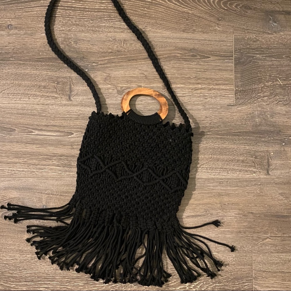 Black Macrame Shoulder Bag Purse